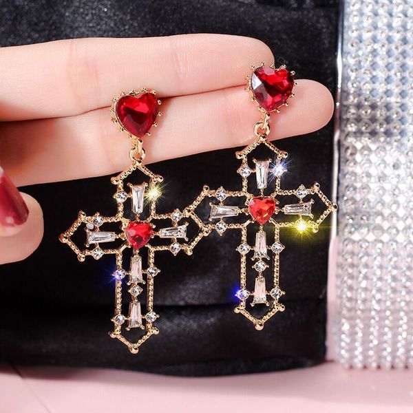 

mengjiqiao new baroque style statement crystal heart vintage drop earrings for women fashion temperament party big earring, Silver
