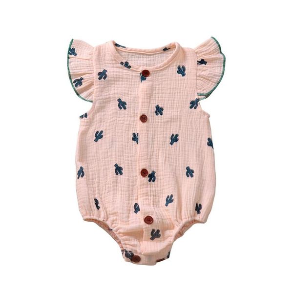 

baby romper carrot cactus print girl jumpsuits outfits clothes flying sleeve o-collar ruffle single-breasted cute sweet style, Blue