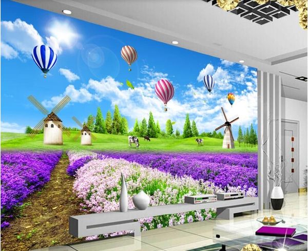 

3d wallpaper custom p murals background wall beautiful lavender pastoral scenery air balloon home decor wall art pictures