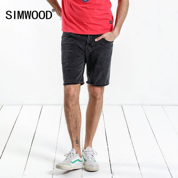 

simwood 2019 summer new denim shorts men solid knee length washed jeans slim fit vintage brand clothing 180198, Blue
