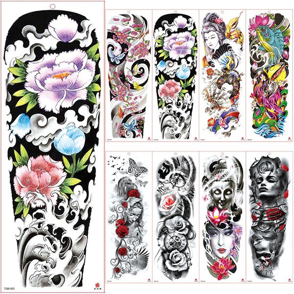 

large arm sleeve tattoo waterproof temporary tattoo sticker camellia waves butterfly men full flower tatoo body art tattoo girl