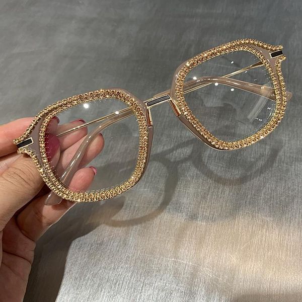 

champagne rhinestone oversize sunglasses women luxury vintage shades optical glasses men vintage metal clear eyewear reading