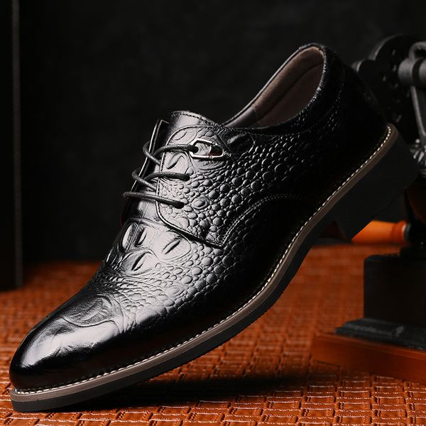 

pointed toe mens dress shoes spring fall 2019 flat heel split leather shoes formal wedding men elegant office, Black