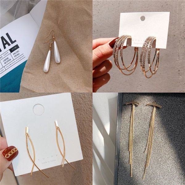 

хлопок льняные серьги женщин высокого sense новый корейский темперамент чистый красный личность серег длинные серьги падения лица значительн, Golden