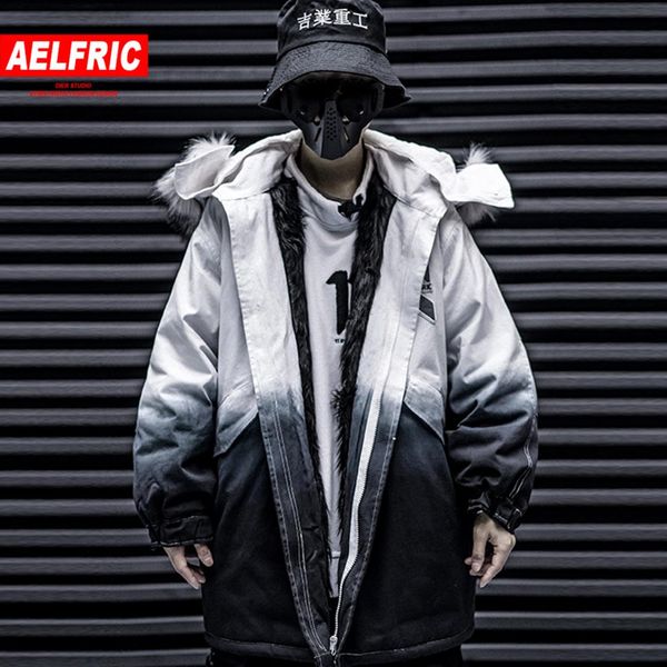 

aelfric vintage gradient winter parka warm jackets hip hop casual thick padded jacket harajuku japanese windbreaker streetwear, Black