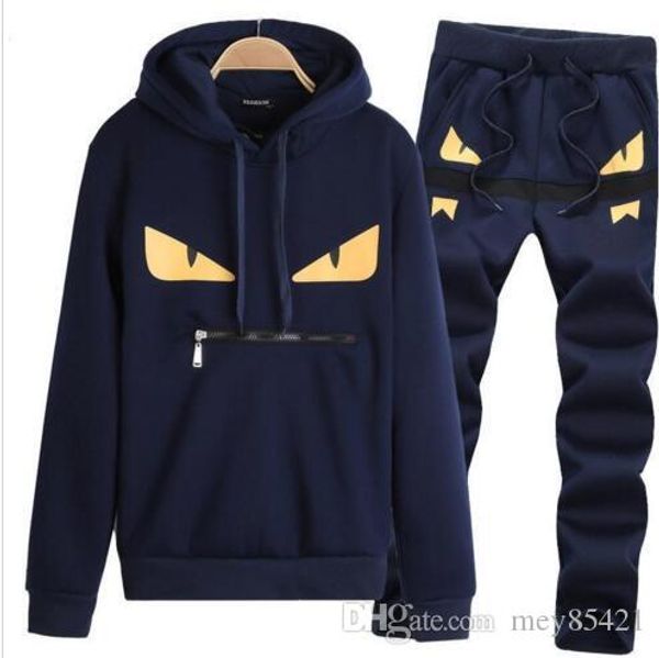 

devil eyes men's tracksuits patchwork sportswear hoodies+pants sets mens hoodies and sweatshirts outwear suits ing, Gray