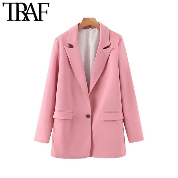 

traf women fashion office wear single button blazers coat vintage long sleeve pockets female outerwear chic, White;black