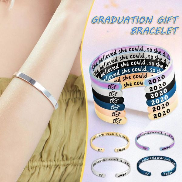 

2020 graduation gift school bracelet bangle student friendship bracelet gift stainless steel with heart pendant, Black