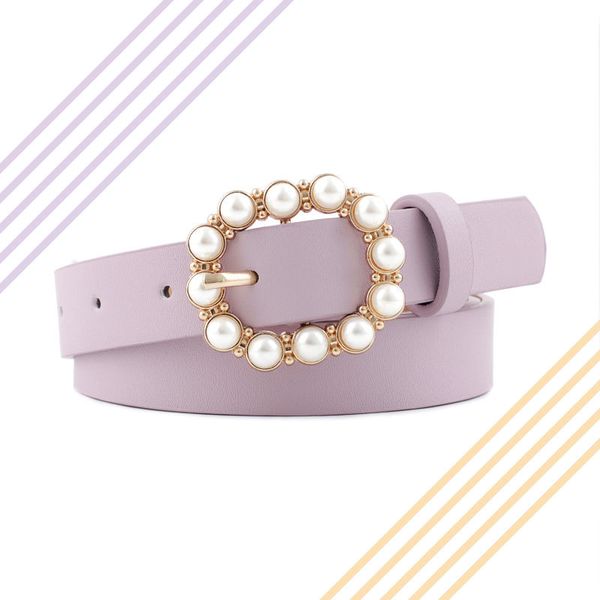 

fashion pearl decorative belt ladies belt round pin buckle pearl belts women's casual solid pu leather thin belt ceinture femme, Black;brown
