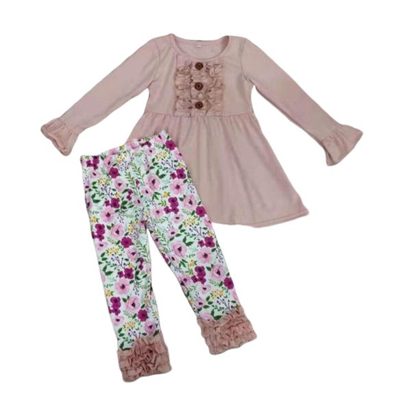 

fashional pretty girls pink set boutique floral print clothing baby girls wear, White