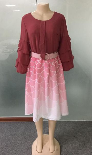 

2020 new arrival autumn elegent fashion style african women printing plus size o-neck knee-length dress l-3xl, Red