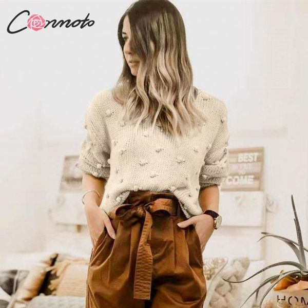 

conmoto 2019 autumn winter crochet polka dot jumpers sweater female casual long sleeve o neck pullover fashion chic knit, White;black