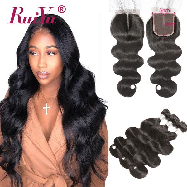 

5x5 кружева закрытие пачками объемная волна человеческих волос утков с закрытие ruiyu бразильский перуанский малазийский индийский человечес, Black;brown