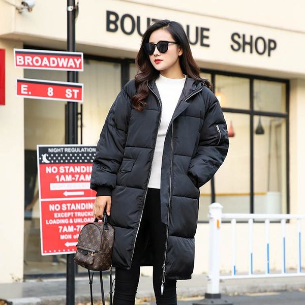 

2017 simple black and white with pattern cotton-padded clothes women's loose-fit medium-length style down jacket cotton-padded c, Blue;black