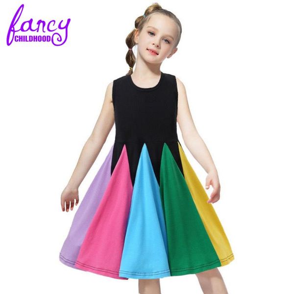 

fancy childhood casual summer 2020 kids rainbow clothes girls 6 years children girl's summer cotton dresses, Red;yellow
