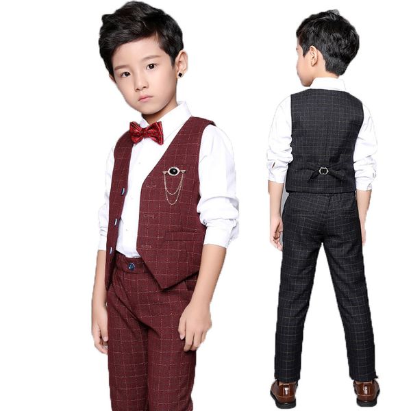 

school kids suit for weddings birthday party flower boys tuxedo formal vest + pants children piano prom performance costume, Black