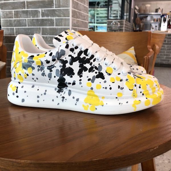 

platform men's and women's shoes wild vintage luxury casual shoes graffiti leather sneakers women's shoes white shoe 07, Black