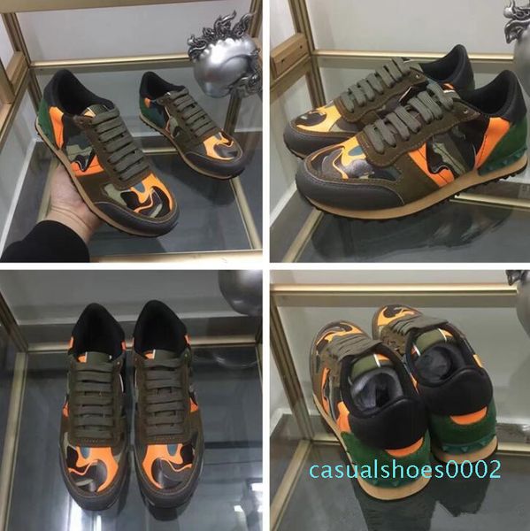 

new shoes[original box] fashion stud camouflage sneakers shoes footwear men women flats designer rockrunner trainers casual shoes c02, Black