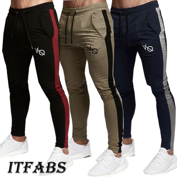 

2019 fashion brand new mens casual slim fit tracksuit sport gym skinny jogging joggers sweat pants trousers, Black