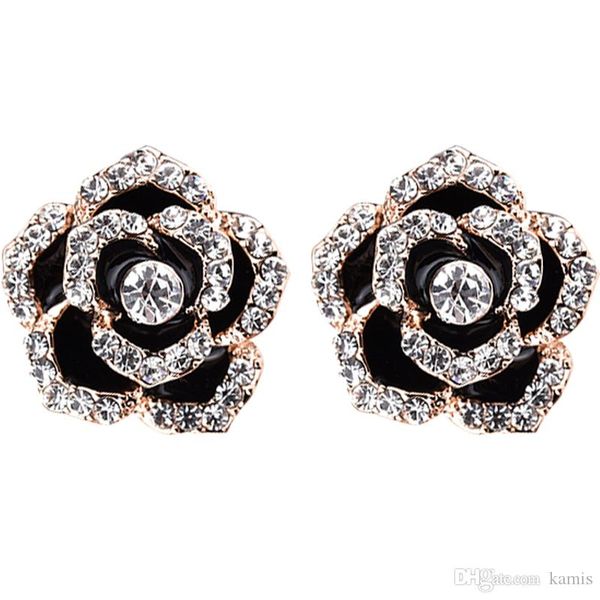 

woman earrings clips jewelry for bridal wedding new fashion black flower design with austria crystal ladies bijoux accessories, Silver