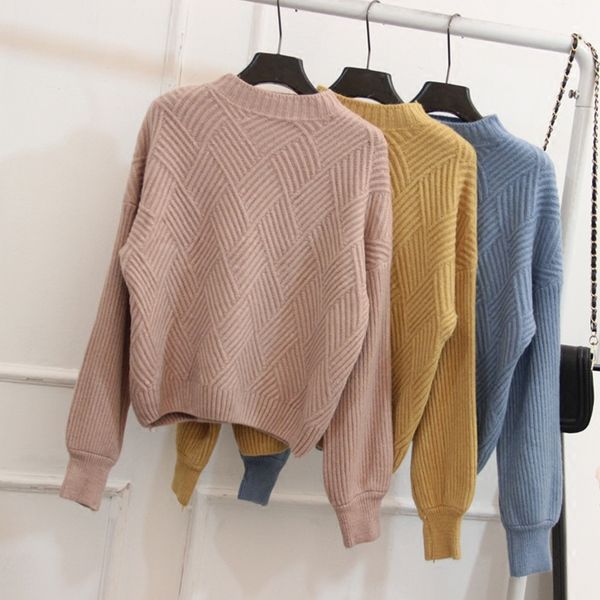 

harajuku knitted sweaters 2018 winter autumn oversized cashmere sweater women lantern sleeve basic thicken pullovers pull femme, White;black