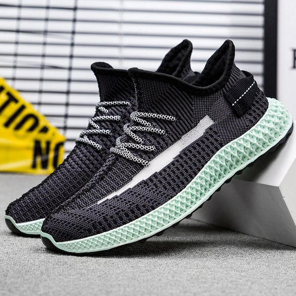 

the new breathable men's sports and leisure shoes korean fashion wave drift shoes, running shoes flying shoes woven coconut, Black