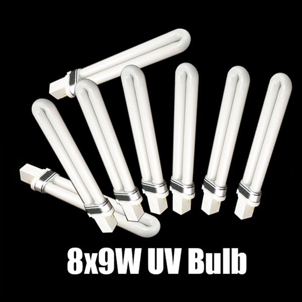 

8pcs electronic 9w u-shape uv lamp light bulb for 36w uv gel nail curing dryer