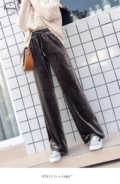 

осень брюки кулиская женщина новой зима сплошной цвета xs-xxl wide leg брюки harajuku velvet брюки багги dropship, Black;white