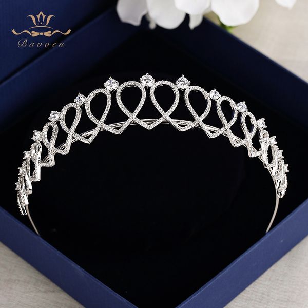 

bavoen heart-shaped wedding cystal zircon tiara crown silver brides hair jewelry, Golden;white