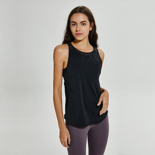 

lu-59 wholesale yoga vest t-shirt solid colors women fashion outdoor yoga tanks sports running gym clothes