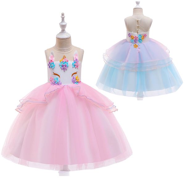 

girls unicorn princess dress 20 design kids girls beaded embroidered ball gown kids designer clothes girls bow-tie mesh tutu zip dress 06, Red;yellow
