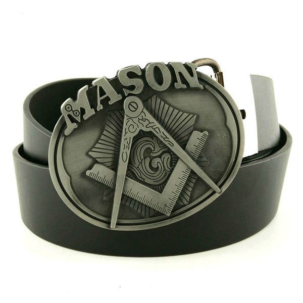 

wholesale-men's black pu leather belt mason metal bi buckles western cowboy fivela cintos masculinos de couro for men jeans gifts, Silver