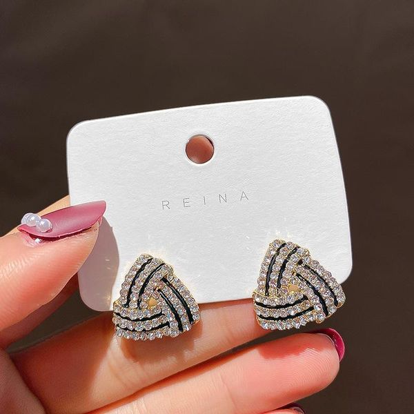 

925 silver needle korean temperament fashion triangle geometric earrings trend wild earrings micro diamonds light luxury earrings female, Golden;silver