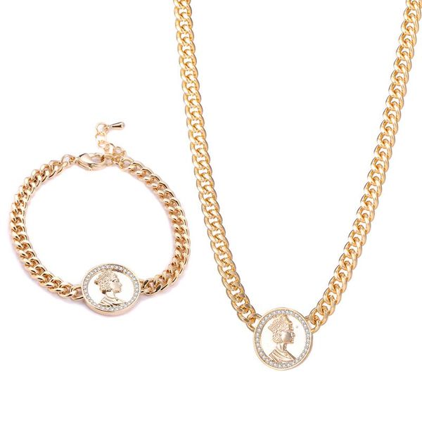 

2pcs new infinity cz zircon round bracelet necklace sets bridal wedding party jewelry set queen coin choker boho jewelry collier, Silver