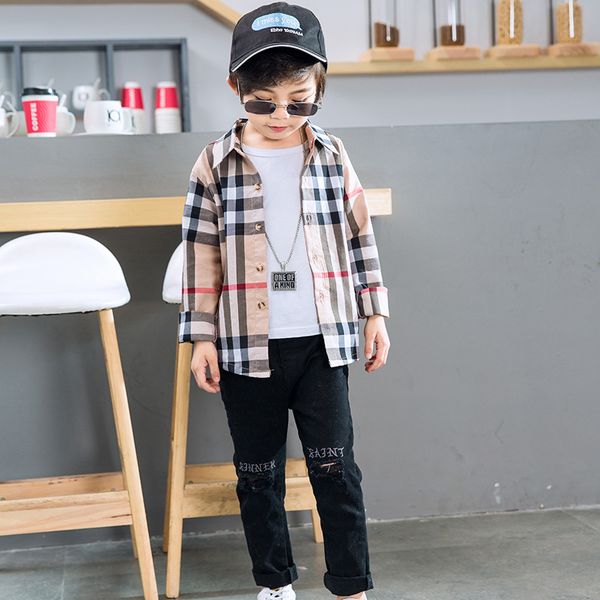 

Корейская версия детской рубашки New Style boys'Plaid Shirt с длинным рукавом для мальчиков,