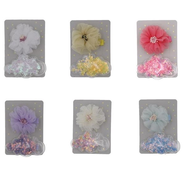 

2 pieces / set of cute baby girl flower hairpin children cartoon cloud headdress, Slivery;white