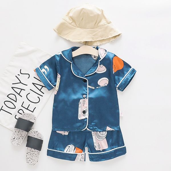 

pajamas baby sleepwear boys girls nightgown camera print short sleeve nightshirt blouse +shorts kid casual, Blue;red