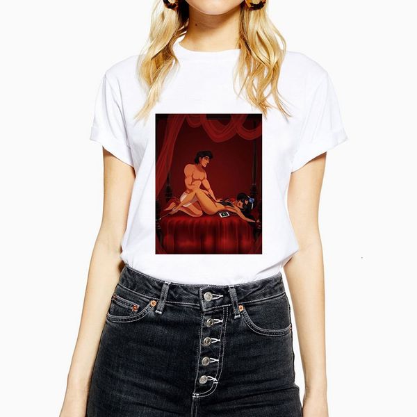 

tee shirt femme женщин дизайнер tops vintage aladdin jasmin 100% хлопок романтическая ночь футболка хлопок повседневная коротким рукавом жен, White