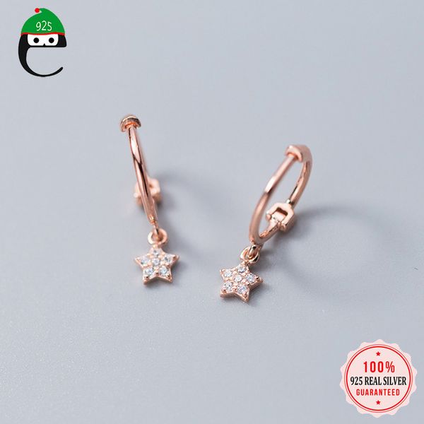 

elfoplatasi womens fashion 100% 925 solid sterling silver star cz charm stud earrings for women sterling-silver-jewelry xy1234, Golden