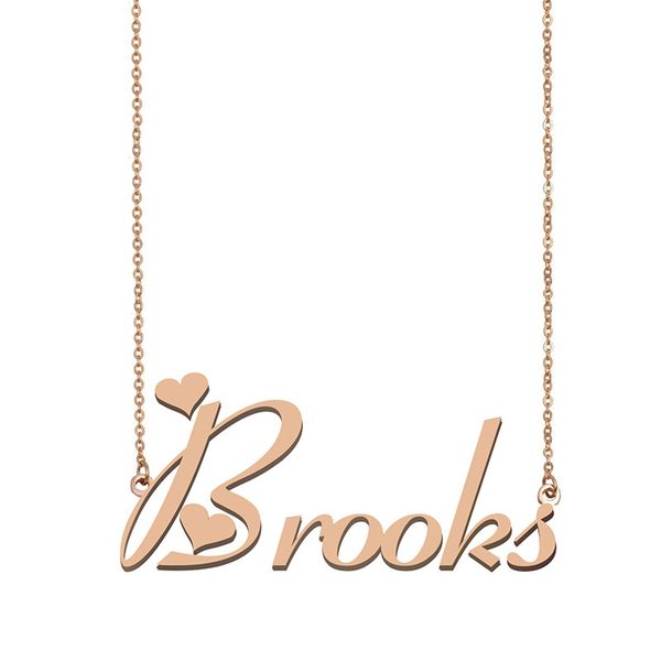 

Brooks Name Necklace Pendant for Women Girls Birthday Gift Custom Nameplate Kids Best Friends Jewelry 18k Gold Plated Stainless Steel, Silver
