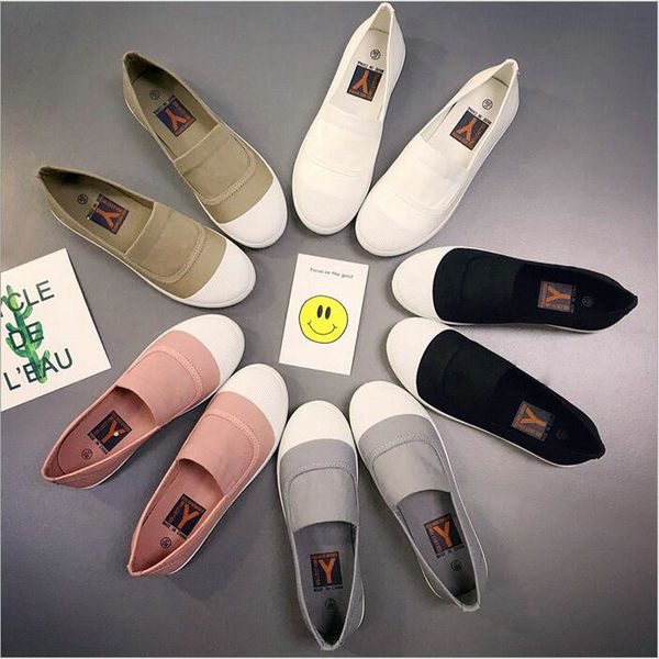 

fashion new brand 2018 woman sneakers white black shoes girl slip on flat shoes women low canvas breathable loafers la-76
