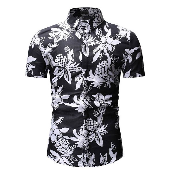 

2019 new summer mens short sleeve beach hawaiian shirts casual floral print shirts camisa masculina regular erkek gomlek modis 2, White;black