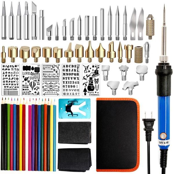 

71pcs 60w adjustable soldering iron carving pyrography tool wood embossing burning soldering pen set welding tips kit us plug