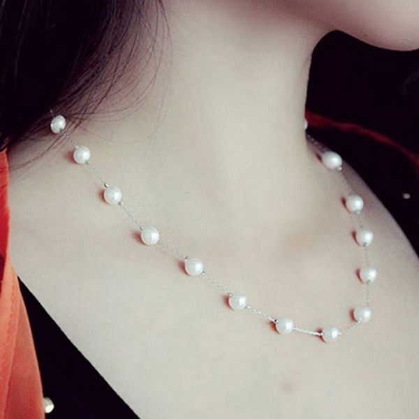 

2019 elegant necklace women's short necklace pearl monolayer clavicular chain accessories @8, Golden;silver