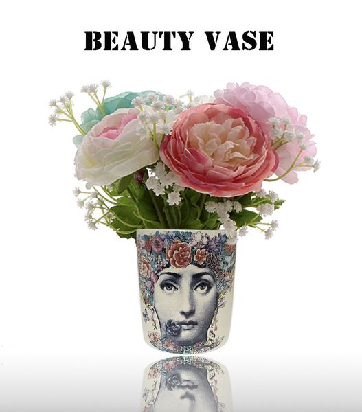 

fornasetti vase nordic fashion beauty face cylindrical jardiniere for flowers floral art accessories desk decoration candle cup