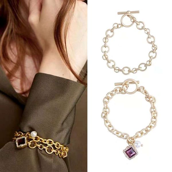 

golden link chains for women amethyst pearl charm bracelet girl gemstone diamonds bracelets set fashion luxury jewelry ing, Black