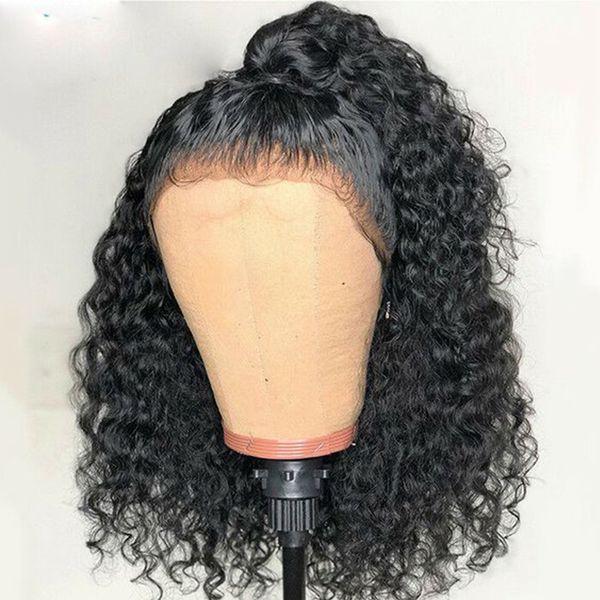 New Brazilian Deep Wave Curly Lace Closure Wigs Pre Plucked With Baby Hair Short Curly Synthetic Lace Front Wigs For Black Women