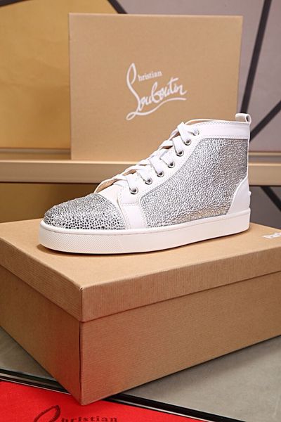 

dhl high-shoes red bottom male and female couple models thick bottom high-lace-up rhinestone wild outdoor travel code 35-45#02, Red;white