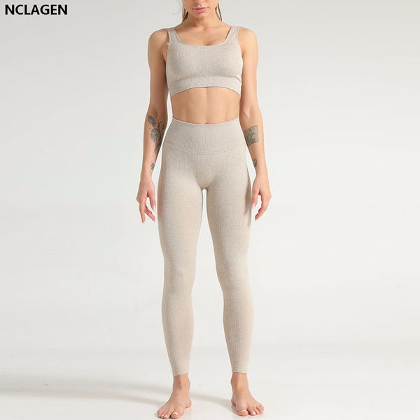 

aprilgrass women sportwear 2 piece yoga set fitness seamless sport suit workout push-up high elastic sport leggings and gym clothes, Gray