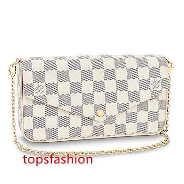 

n63106 pochette felicie grid pattern white real caviar lambskin chain flap bag long chain wallets key card holders purse clutches evening